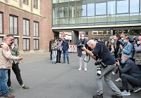 Viel Andrang beim Fototermin zu den aktuellen Tatort-Dreharbeiten. Foto: Stadt Münster/Amt für Kommunikation