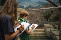 Abbildung von Kindern, die im Zoo zeichnen