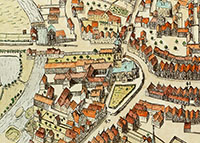 Aegidii-Kloster und -Kirche aus dem farbigen dreidimensionalen Plan von Everhard Alerdinck aus dem Jahr 1636.