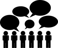 Das Bild zeigt mehrere Menschen-Icons als Gruppe mit Sprechblasen