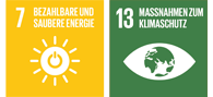 Grafik mit den beiden 17-Ziele-Icons 'Bezahlbare und saubere Energien' und 'Maßnahmen zum Klimaschutz'