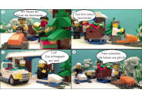 Foto-Comic Fotos, die mit Sprechblasen versehen sind, zu einem Comic zusammengestellt.