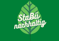 Logo: StaBü nachhaltig Logo: Schriftzug 'StaBü nachhaltig', im Hintergrund ein Blatt