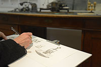 Die zeichnende Hand eines Erwachsenen