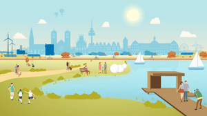 Illustration eines Blicks auf den Aasee in Münster