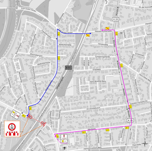 kartografische Darstellung der Umleitung aufgrund der Sperrung Laerer-Landweg-Brücke