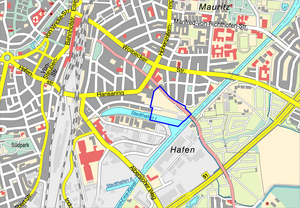Stadtplanausschnitt mit dem Bereich des Bebauungsplans