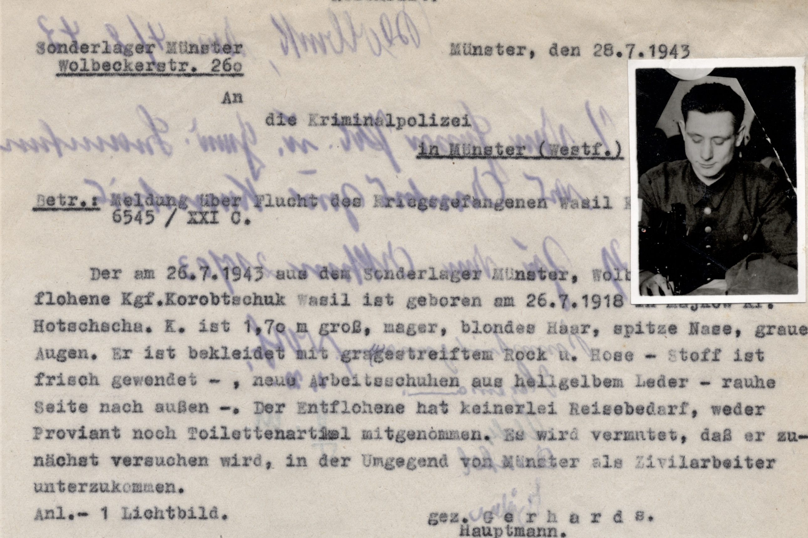 Ausschnitt aus einer schriftlichen Fluchtmeldung an die Polizei