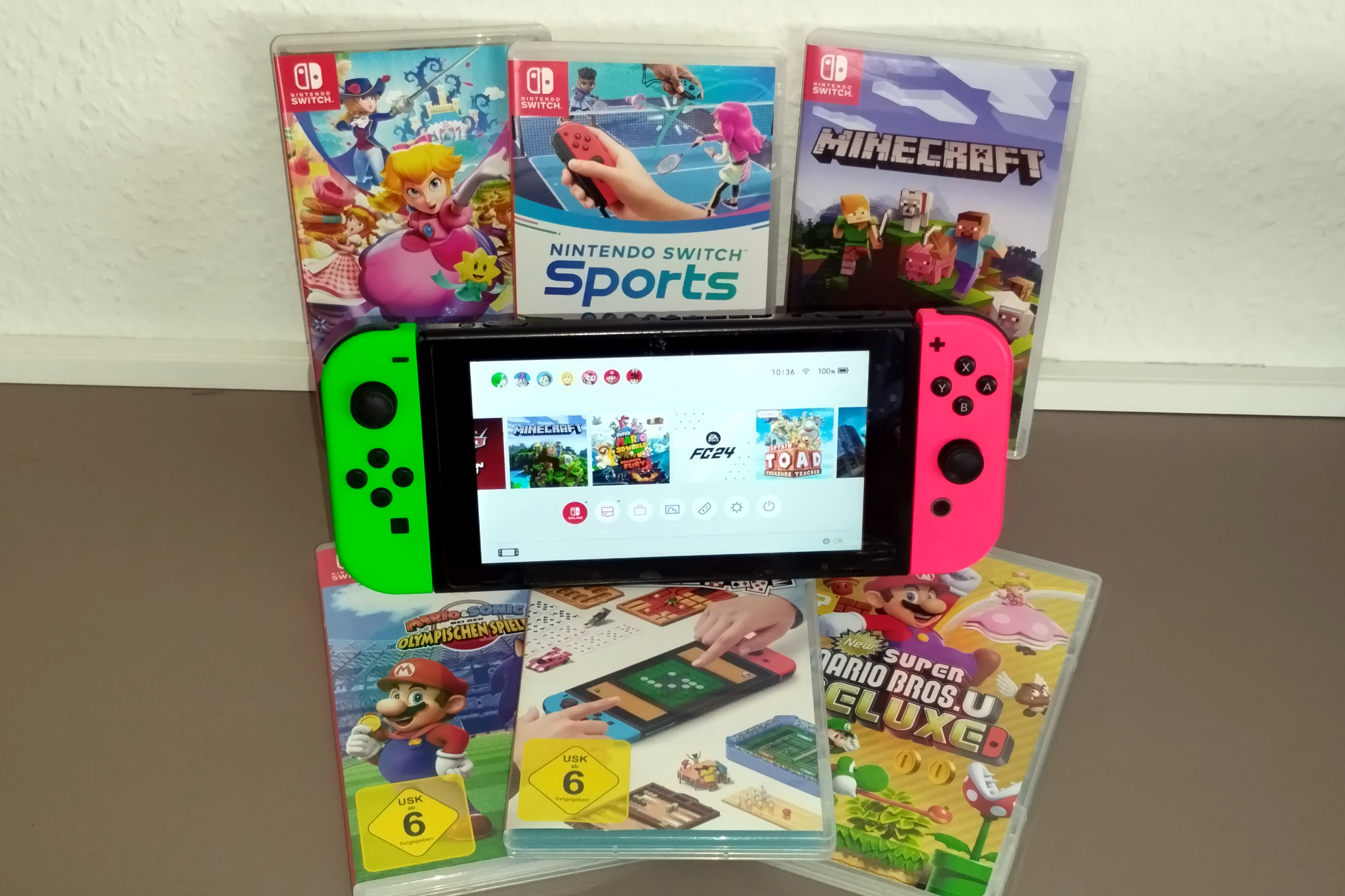 Switch-Konsole mit Spielen