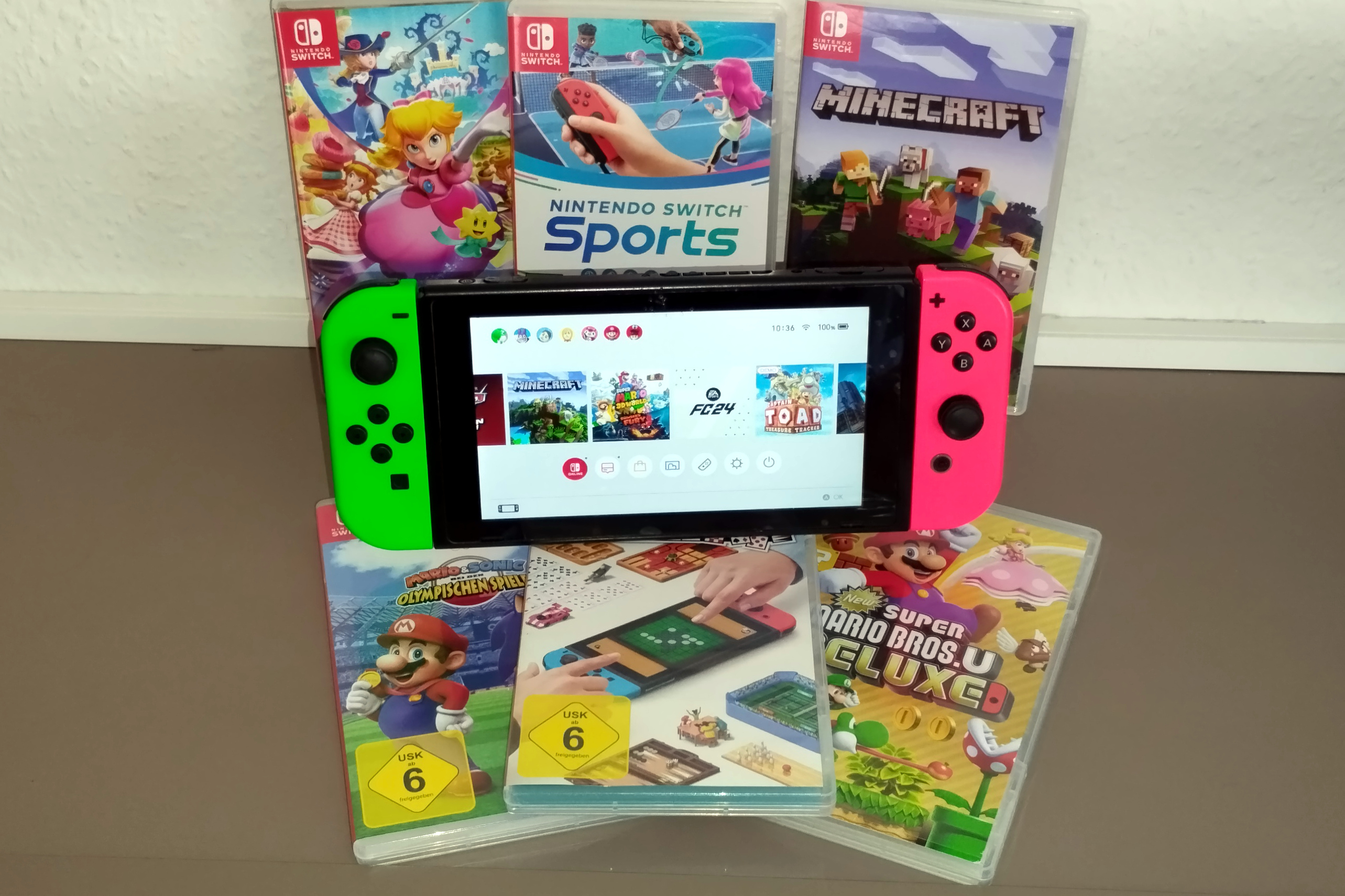 Switch-Konsole mit Spielen