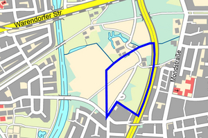 Stadtplanausschnitt mit dem Bereich der Flächennutzungsplanänderung