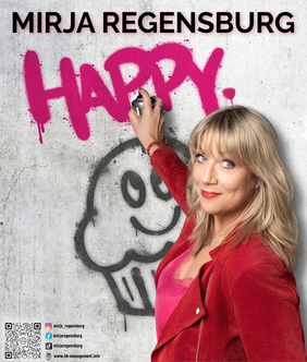 Plakat zum Programm HAPPY mit Foto von Mirja Regensburg