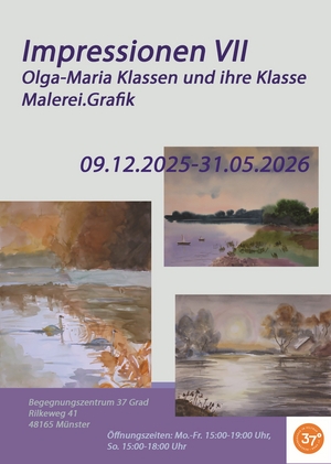 Plakat der Ausstellung „Impressionen VII“ mit den Daten und vier beispielhaften Bildern.
