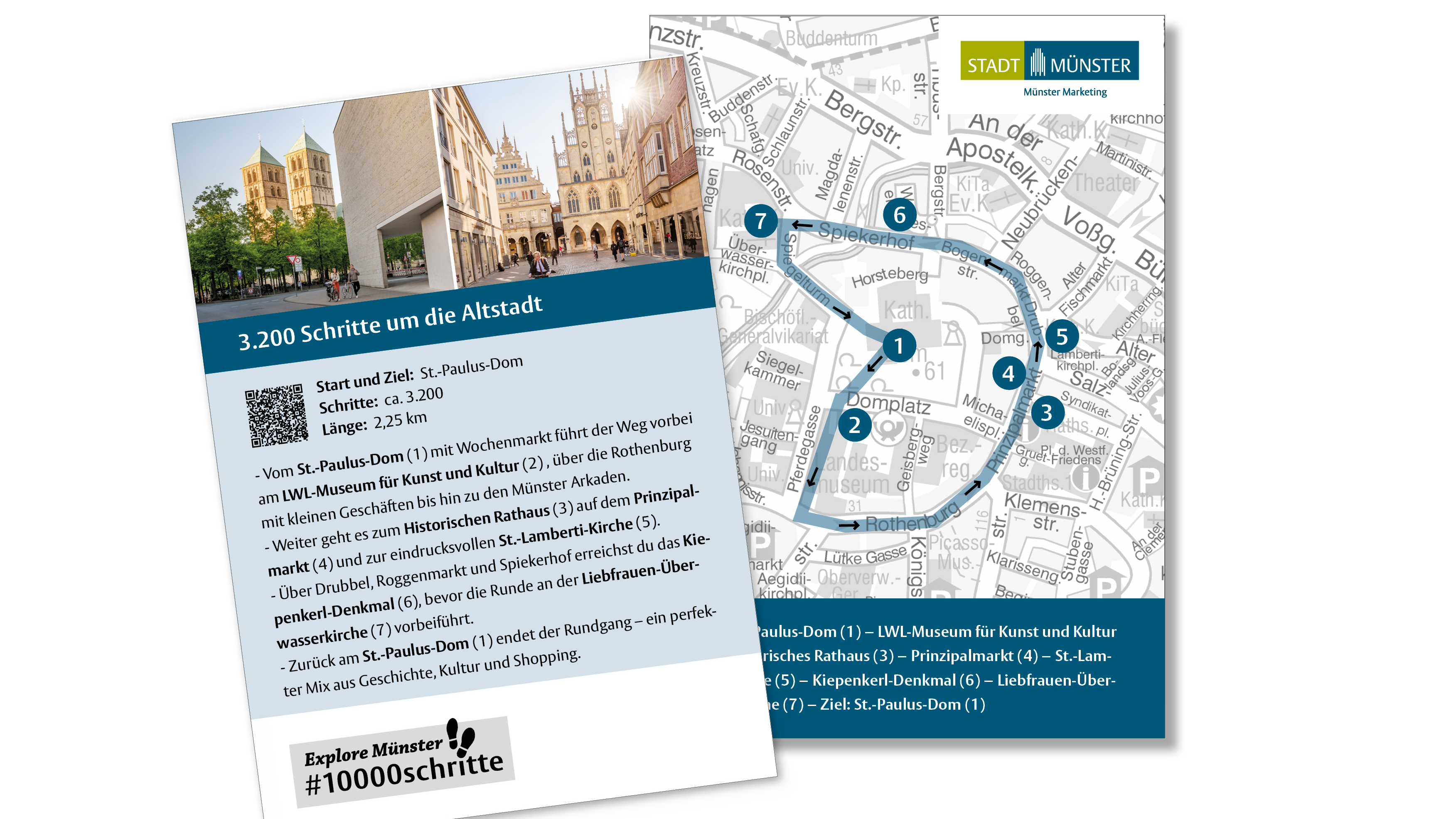 Beispielbild einer Postkarte für die Aktion 10.000 Schritte in Münster.