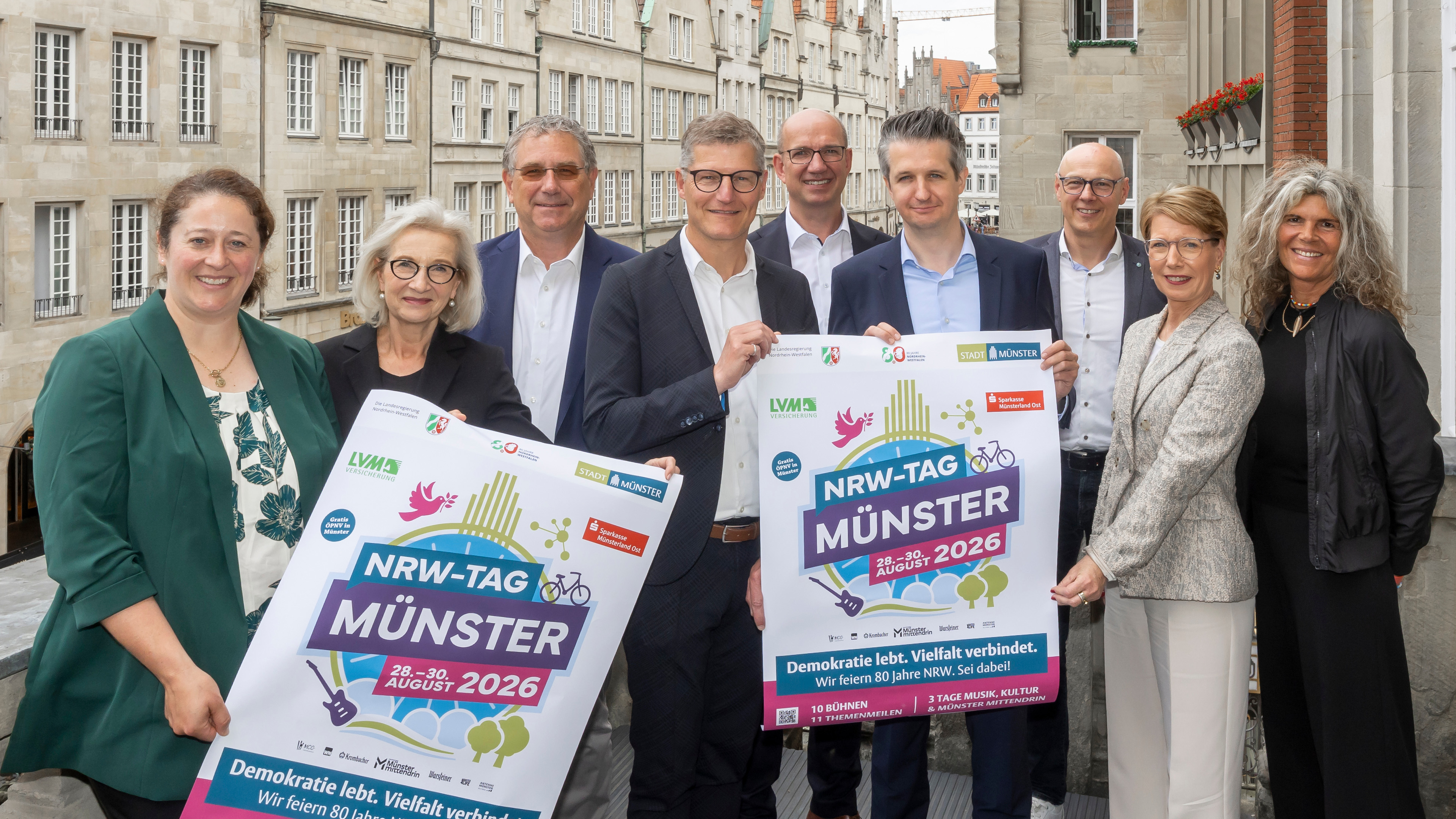 Teilnehmer*innen an der Pressekonferenz Nordrhein-Westfalen-Tag.