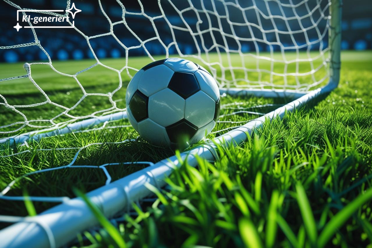 Ein Fußball liegt im Fußballtor