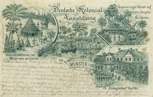 Postkarte zur Kolonialausstellung in Münster im Zoologischen Garten 1897