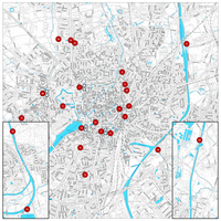 Stadtplanausschnitt mit Markierung der Zählstellen