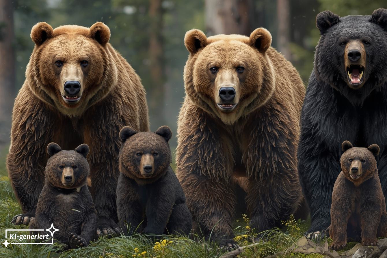 Große und kleine Bären stehen im Wald