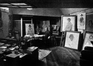 Der Maler Liel in seinem Atelier im Zwinger