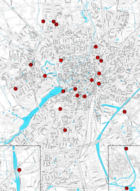 Stadtplanausschnitt mit Markierung der Zählstellen