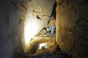 Handwerker bei der Reparatur im Zwinger