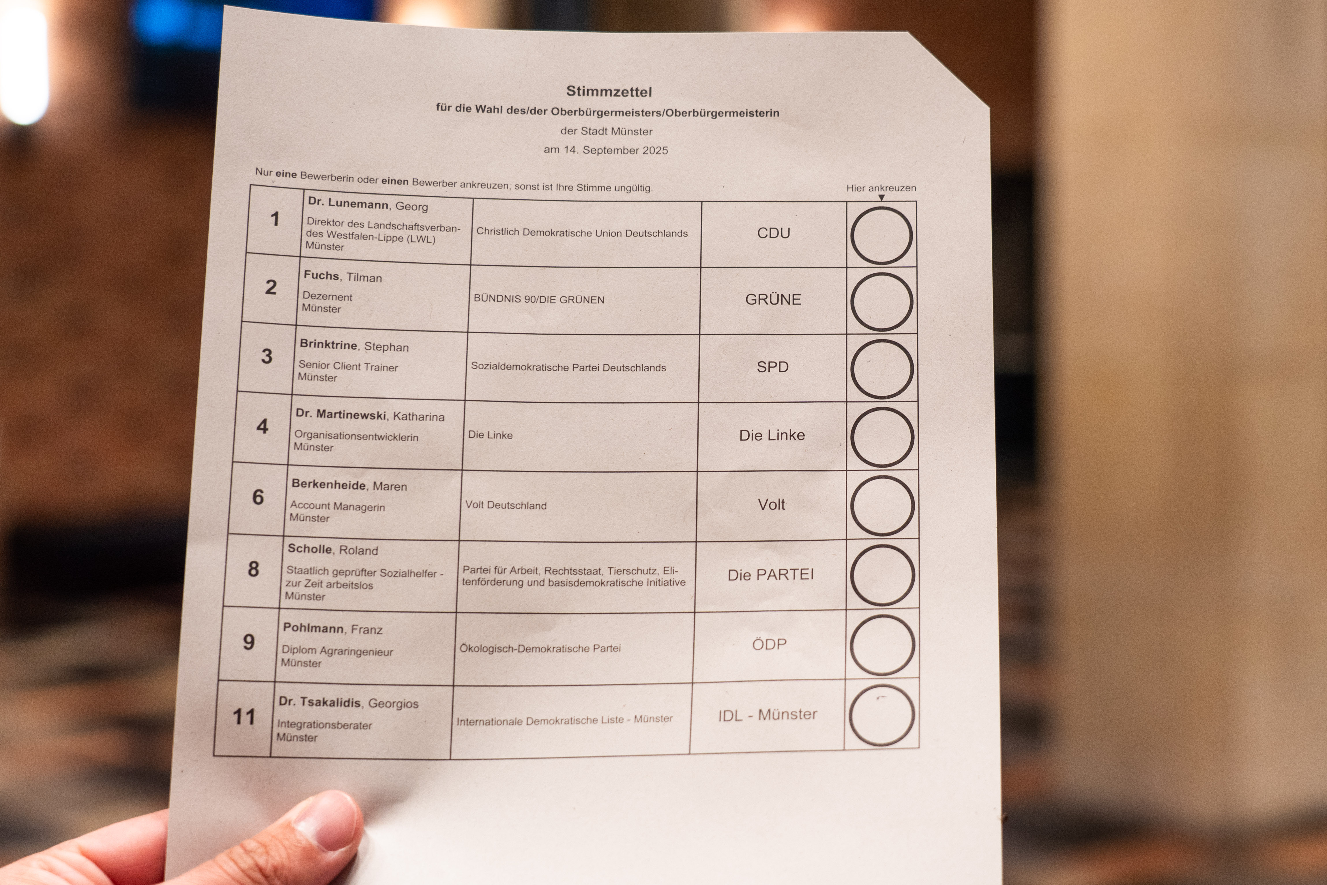Stimmzettel zur Oberbürgermeister-Wahl