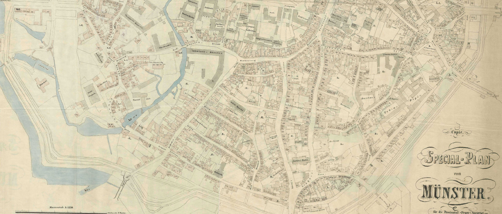 Ausschnitt eines alten Stadtplans von Münster aus dem Jahre 1862