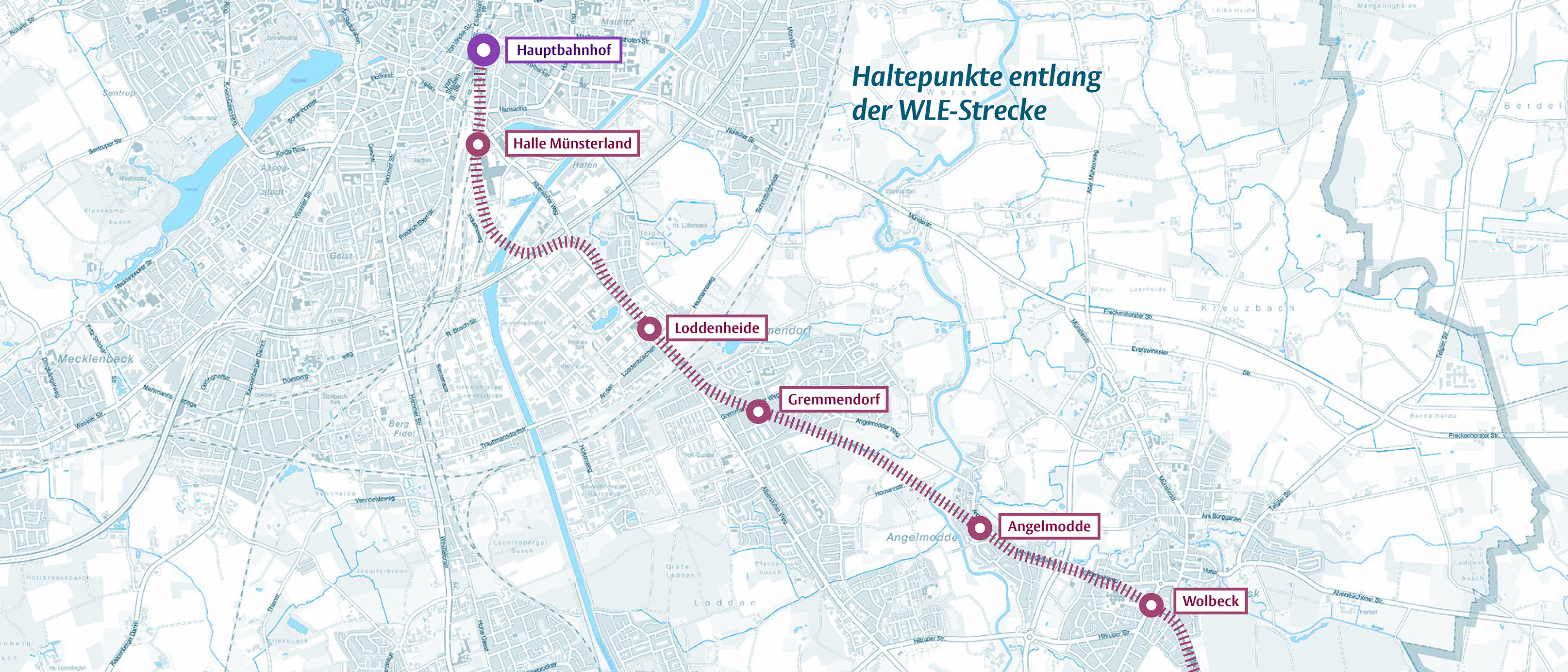 Karte Münsters mit eingezeichneter WLE-Strecke