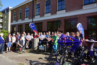 Group photo with about 30 people at the EUREGIO on the German-Dutch border.