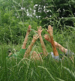 Promo-Foto Dieses Promo-Foto zeigt fünf ausgestreckte Arme in grünem Gras.
