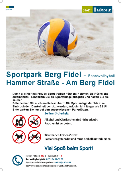 Verhaltensregeln auf der Beachvolleyballanlage im Sportpark Berg Fidel