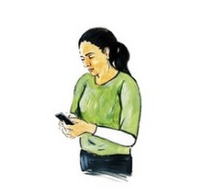 Zeichnung: Junge Frau mit einem Smartphone