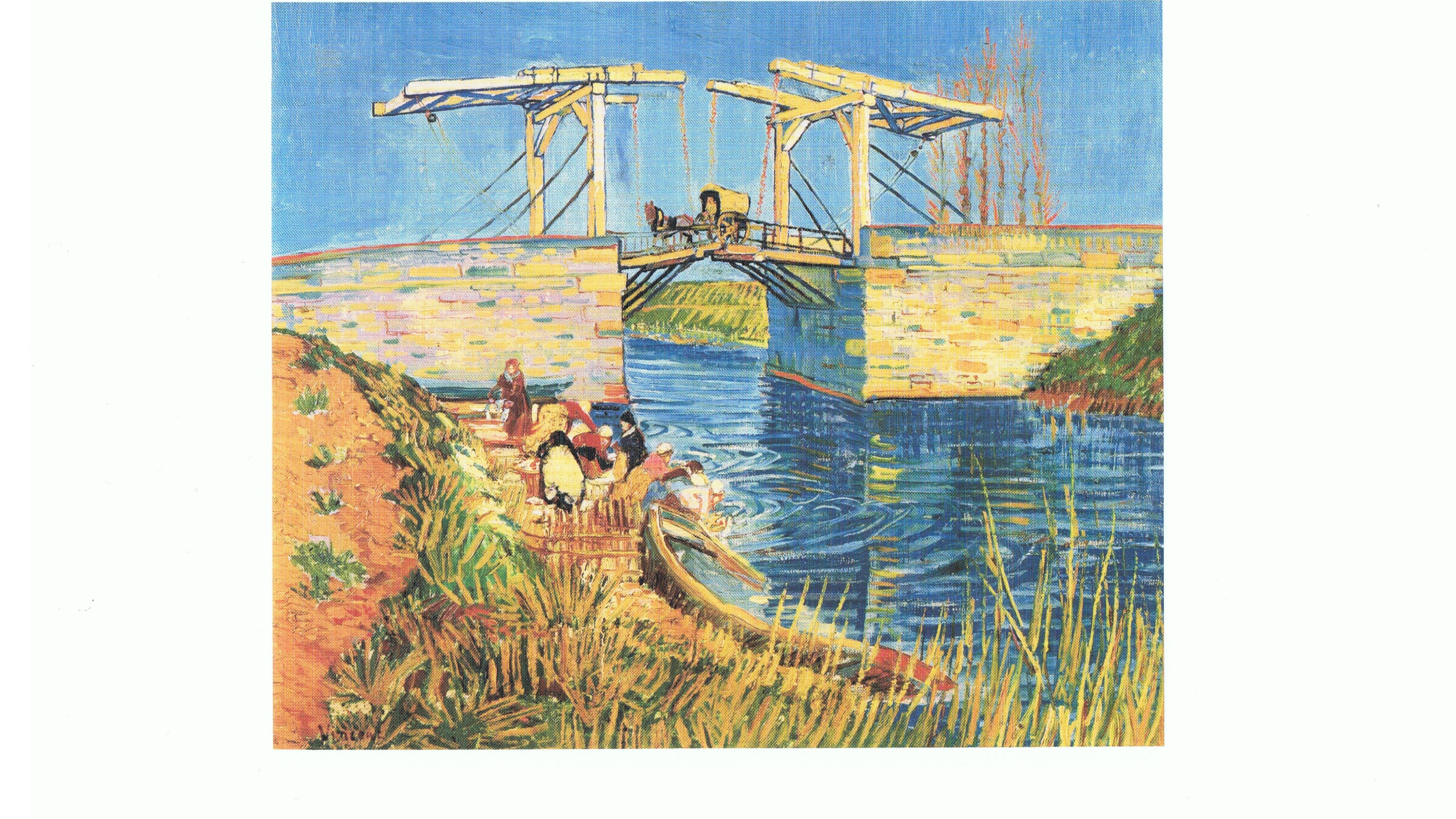 Eine alte Hebe-Brücke führt über einen Fluss, berühmtes Bild des Malers Vincent van Gogh