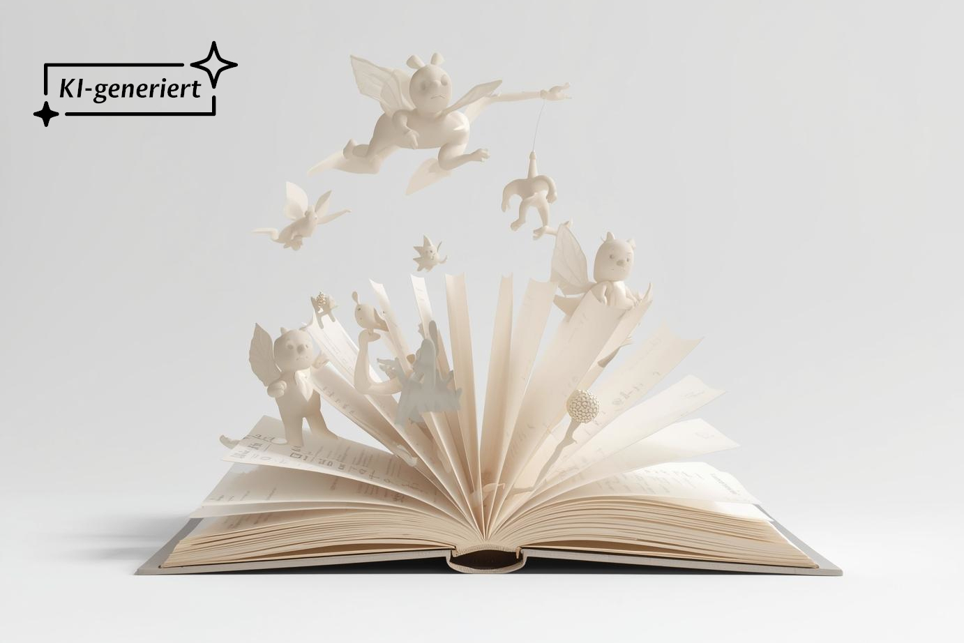 Ein geöffnetes Buch, aus dem Fantasiegestalten aufsteigen.