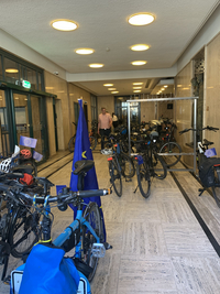 Parking the bikes in the wheelhouse in Enschede.