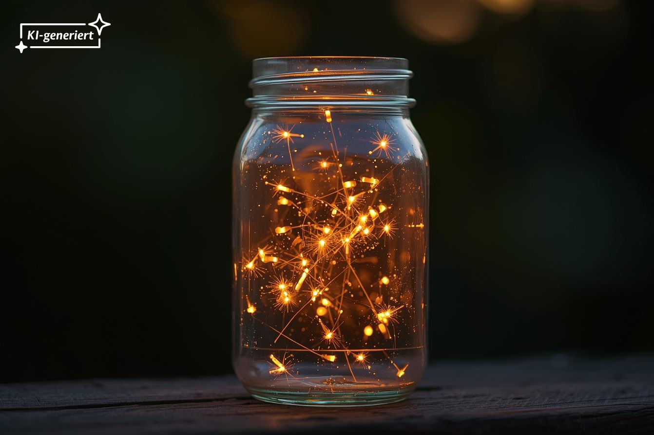 Ein Glas mit hellen Lichtpunkten