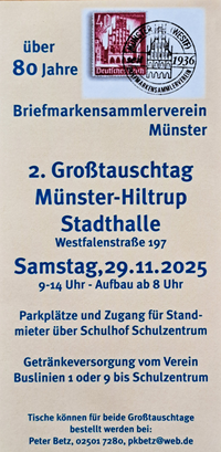 Großtauschtag des Briefmarkensammlervereins Münster, 29. November 2025, 9 bis 14 Uhr