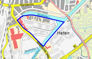 Stadtplanausschnitt mit dem Bereich der Flächennutzungsplanänderung