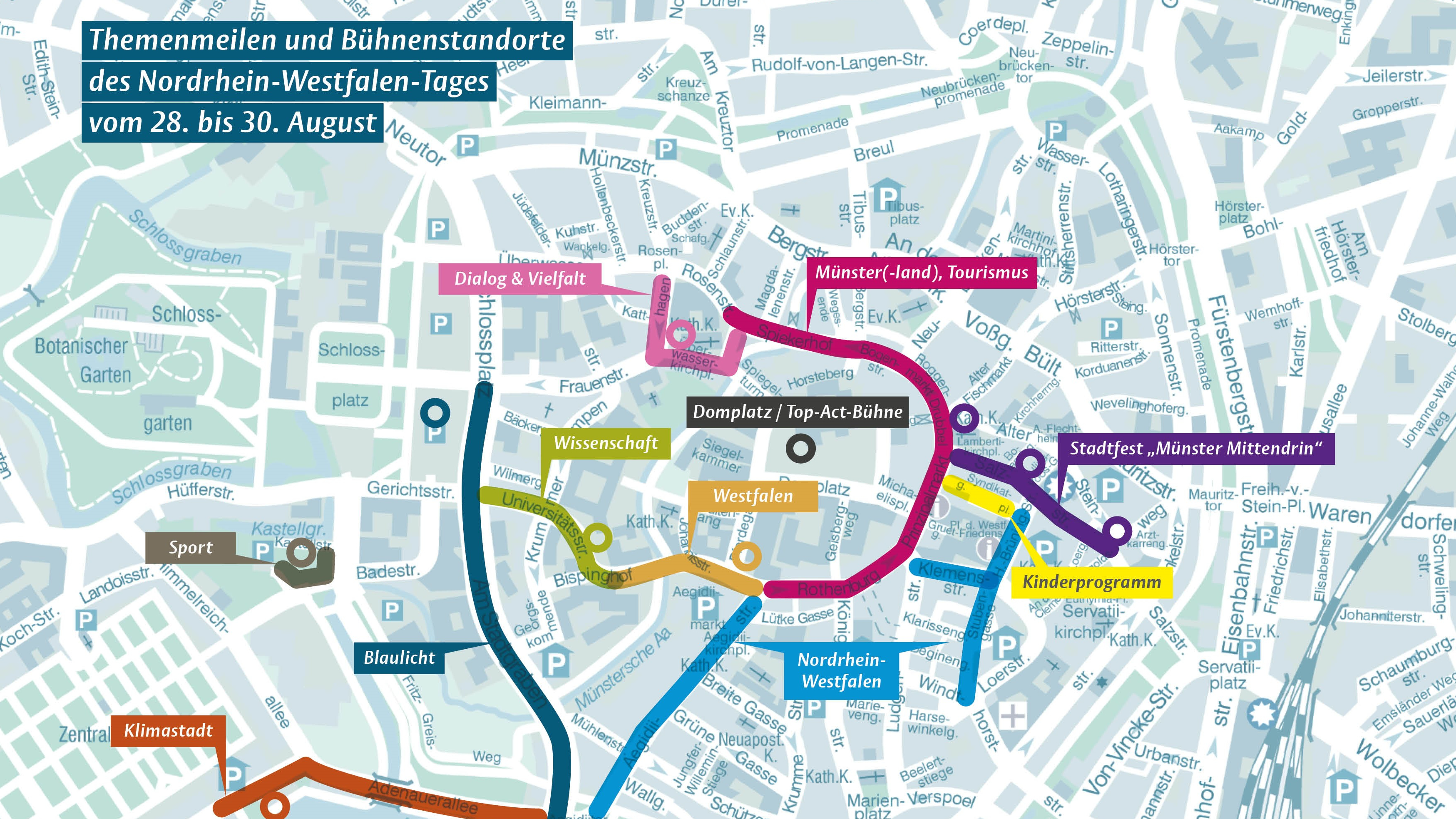 Themenmeilen, eingezeichnet auf dem Stadtplan