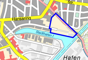 Stadtplanausschnitt mit dem Bereich der Flächennutzungsplanänderung