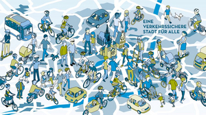 Illustration, die Verkehrsteilnehmer im Alltag zeigt