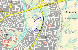 Stadtplanausschnitt mit dem Bereich der Flächennutzungsplanänderung