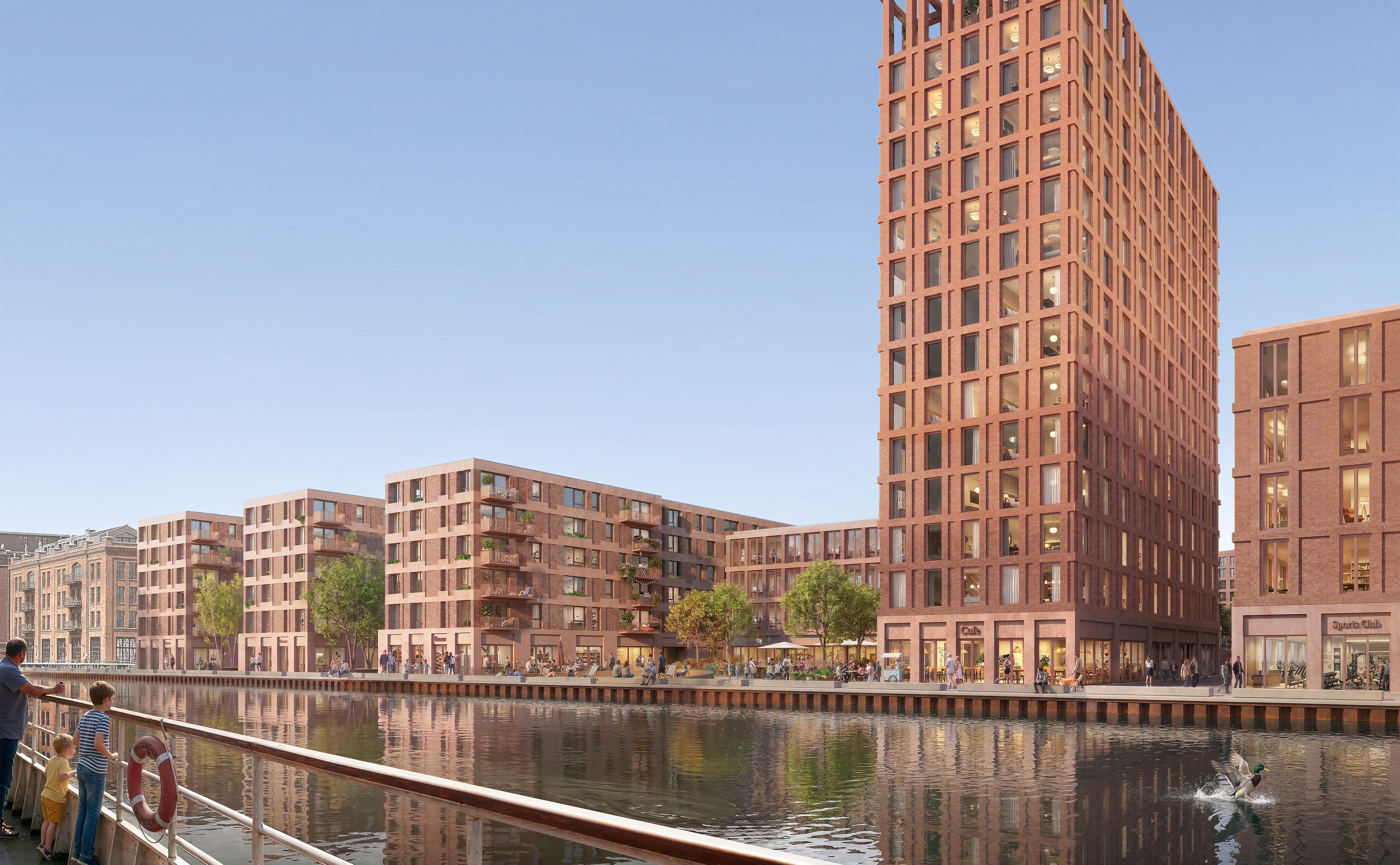 Visualisierung großer Gebäude am Hafen