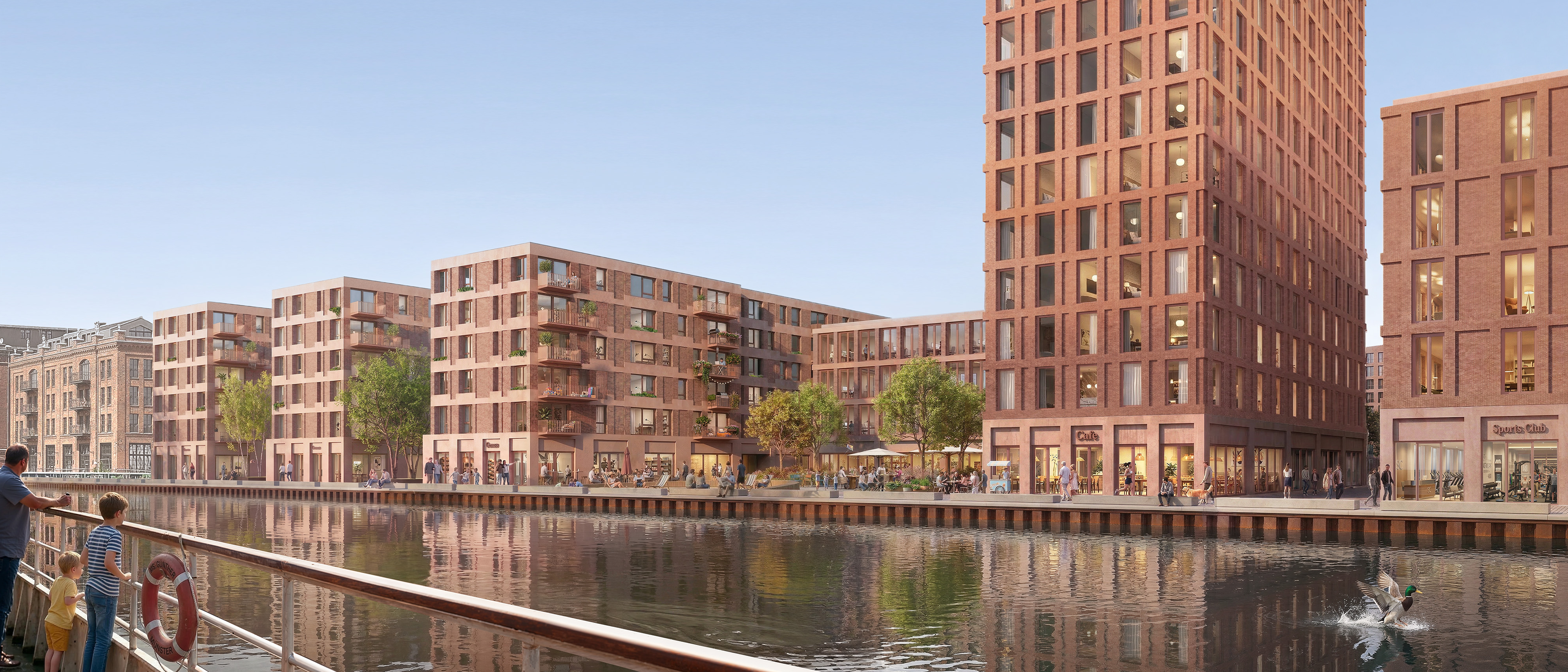 Visualisierung großer Gebäude am Hafen