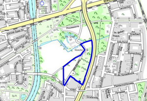 Stadtplanausschnitt mit dem Bereich des Bebauungsplans