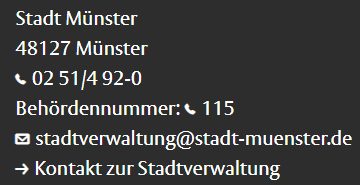 Screenshot der Kontaktdaten der Stadt