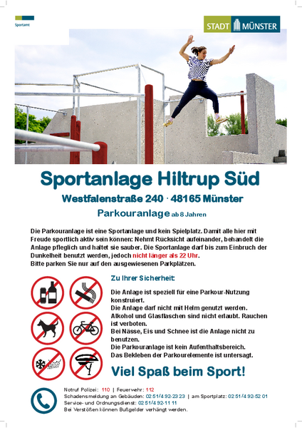 Verhaltensregeln auf der Sportanlage Hiltrup Süd