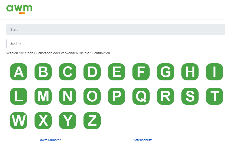 Screenshot des Abfall-ABC