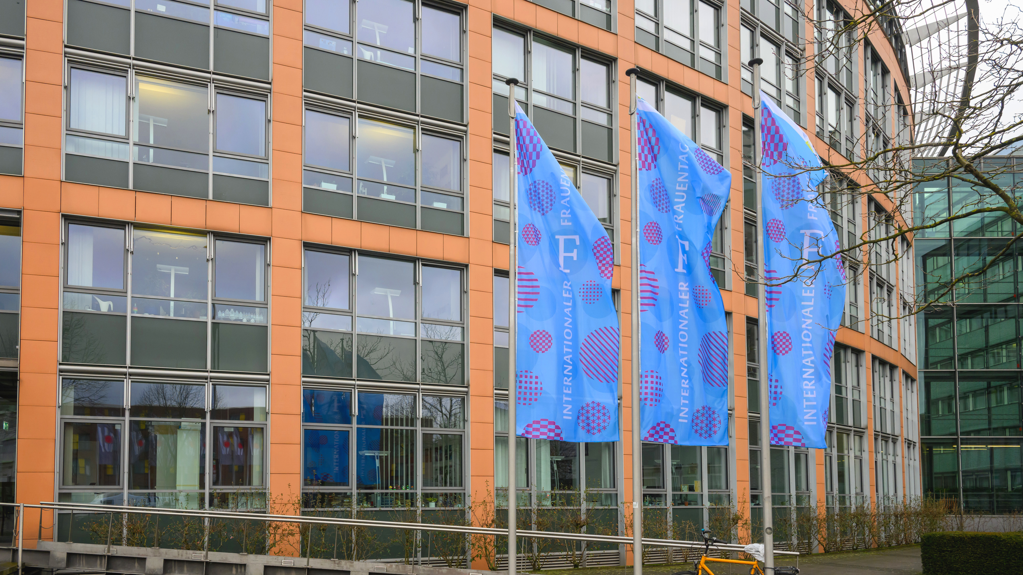 Fahnen zum Internationalen Frauentag am Stadthaus 3